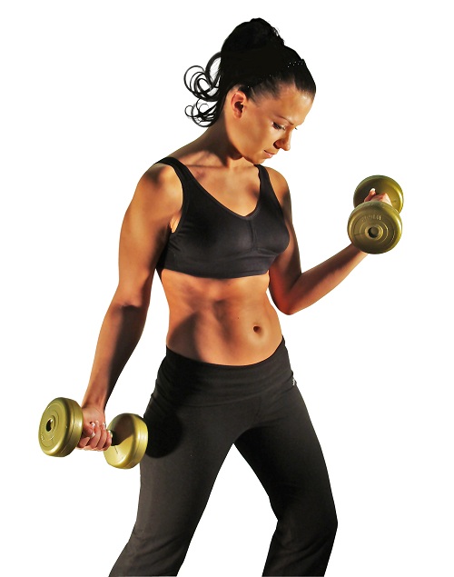A woman with dumbbells working out