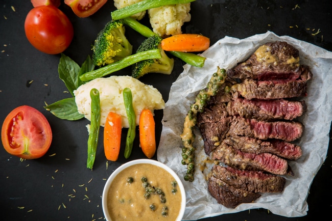 picture of a steak and vegetables evening meal to lose weight